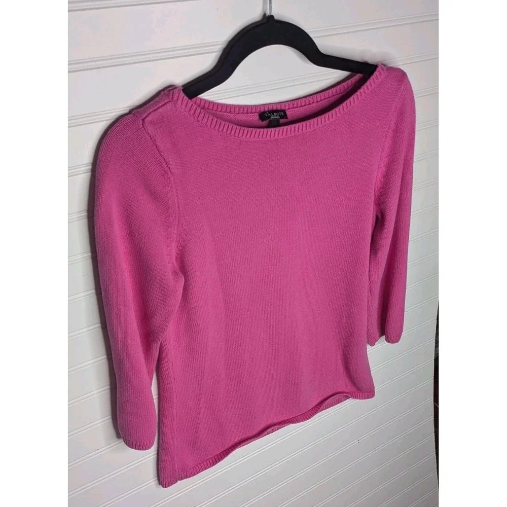 Talbots Womens Sweater Small Boat Neck 3/4 Sleeves Cotton Blend Bright Pink Knit - Picture 2 of 8